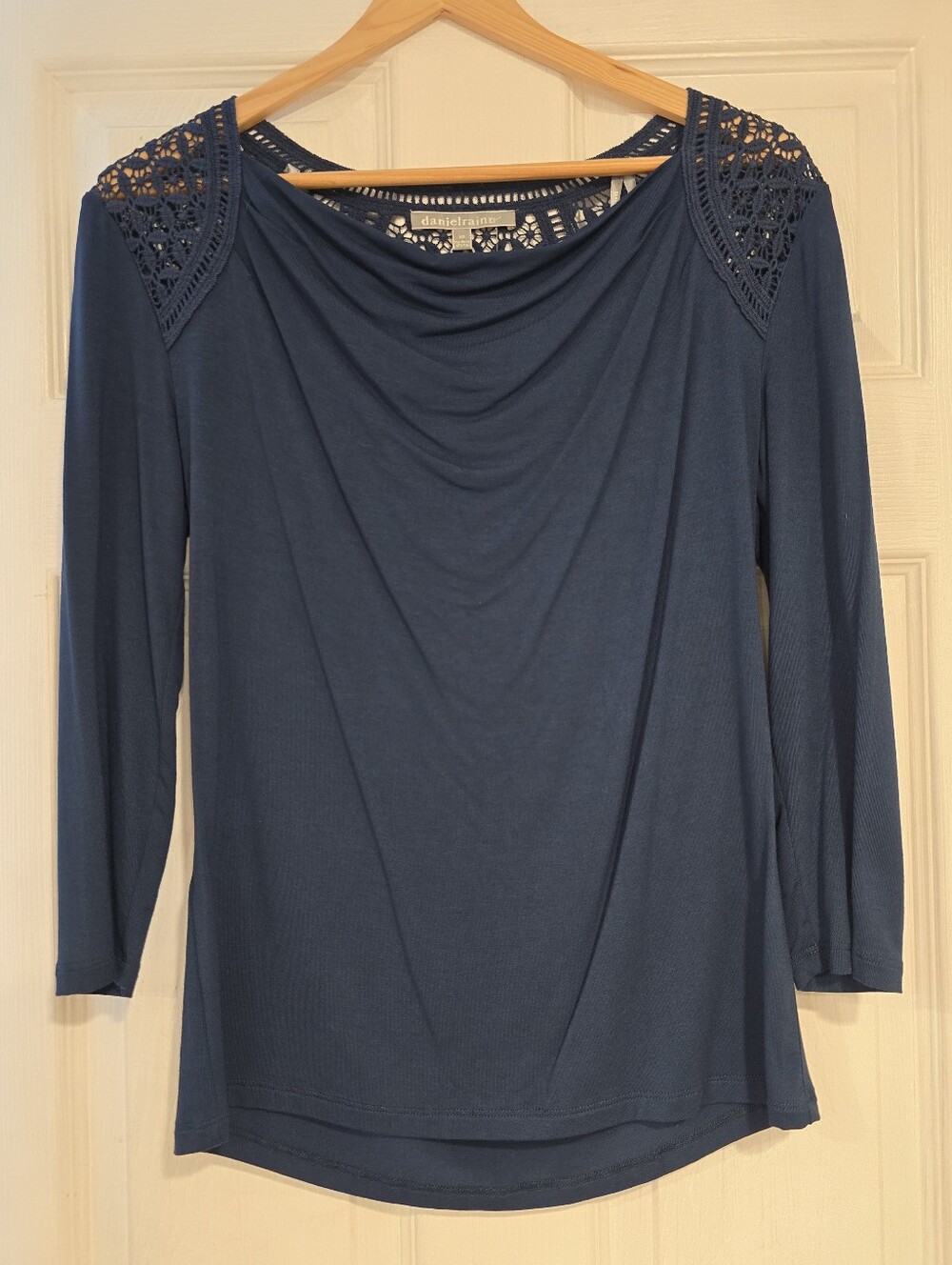 Lacy Blue Draped Neck Top